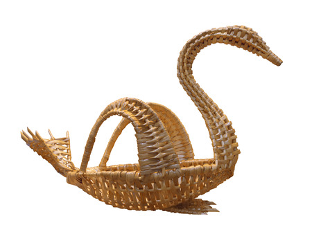 Fruit bowl in the form of a swan from twigs of willow. Ryazan oblast, Russiaの写真素材