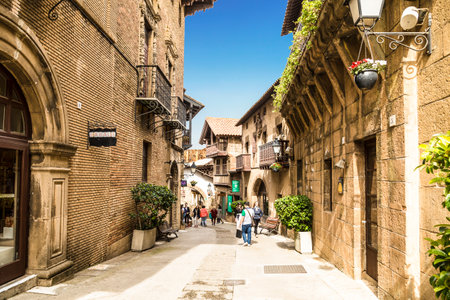 The Spanish village in Barcelona is an open-air Museum. Catalonia, Spain