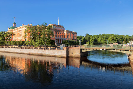Mikhailovsky or Engineering castle and Fontanka river, St. Petersburg, Russiaのeditorial素材