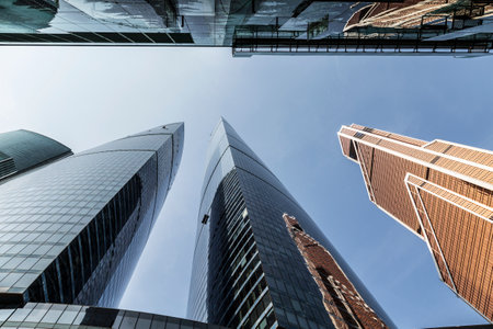 Towers of the Moscow International Business center against the blue sky, Moscow, Russia