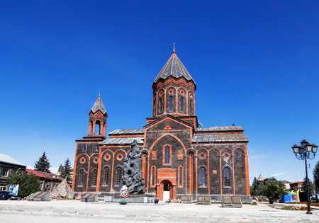 View of the Armenian Apostolic Church of the Holy Saviour and the monument to those killed in the...