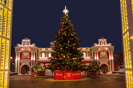 Christmas decoration of Pushkin square in Moscow, Russiaのeditorial素材