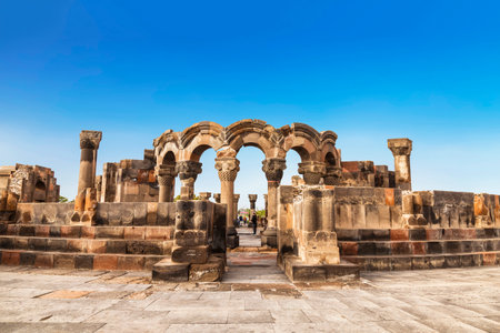 The ruins of a medieval temple of Zvartnots in Armeniaのeditorial素材
