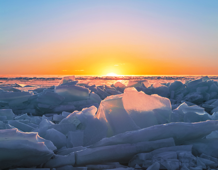 Sunrise on lake Baikal in winter, Eastern Siberia, Russia