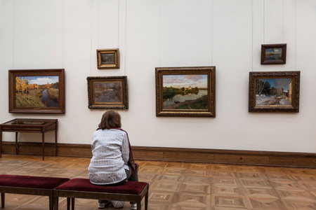 In the hall of russian landscape painter Isaac Levitan in the Tretyakov gallery. Moscow, Russiaのeditorial素材