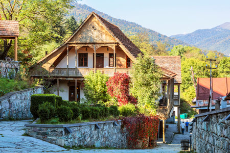 Street Sharambeyan in the town of Dilijan with old houses. Armeniaのeditorial素材