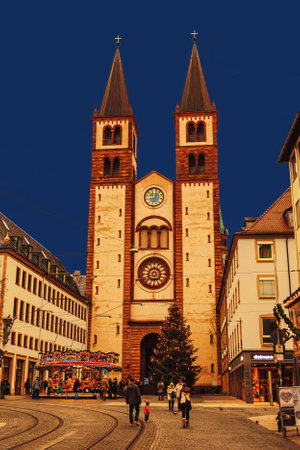 Christmas Wurzburg with cathedral St. Kilian at night, Bavaria, Germanyのeditorial素材