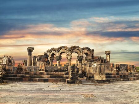 The ruins of a medieval temple of Zvartnots in Armeniaの写真素材