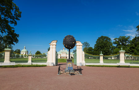 Panorama of the Great Menshikov Palace with a monument to Alexander Danilovich Menshikov, the founder of the estate "Oranienbaum". The town of Lomonosov, Leningrad oblast, Russiaのeditorial素材