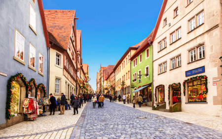 View of Rothenburg Ob der Tauber street on Christmas eve. It is a well-known medieval small town, a popular with tourists from all over the world.のeditorial素材