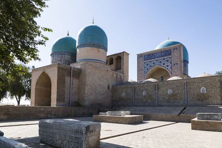 Dorut-Tillavat memorial complex - mausoleum of Gumbazi-Seyidan, mausoleum of Sheikh Shamsaddin Kulyal, Kuk Gumbaz mosque and ancient cemetery. Shahrisabz, Uzbekistanの写真素材