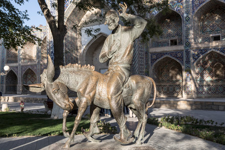 Monument to the folklore character of the Muslim East Khoja Nasreddin in Bukhara. Uzbekistanのeditorial素材