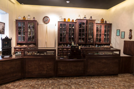 Interior of an ancient mountain pharmacy in Barnaul, Altai region, Siberia, Russiaのeditorial素材