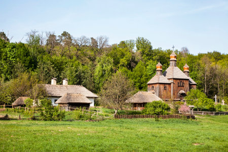 Rural farmstead. Pirogovo. National Museum of folk architecture and life of Ukraineのeditorial素材