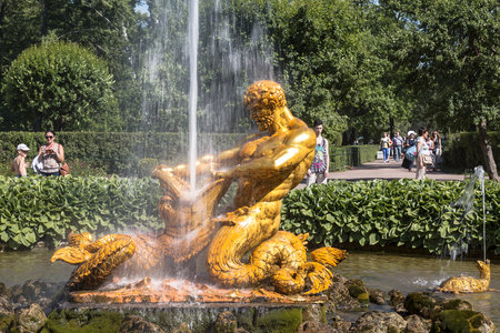Fountain "Triton" by sculptor Rastrelli in the Park of the Museum-reserve Peterhof. Saint Petersburg, Russiaのeditorial素材