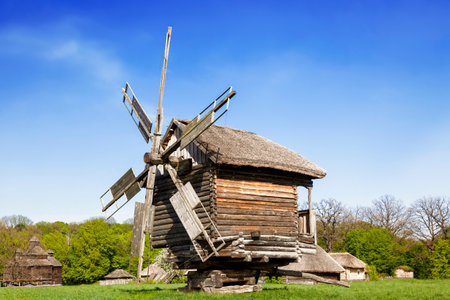 Ancient wooden mill in Pirogovo, Ukraineのeditorial素材