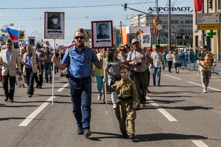 Procession of the public movement "Immortal regiment" in memory of the 26 million compatriots who died in the Great Patriotic Warのeditorial素材