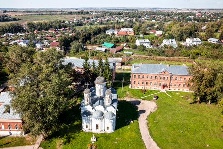 Top view of the city of Suzdal and the Rizpolozhensky monastery with a cathedral. Vladimir region, Russiaの写真素材