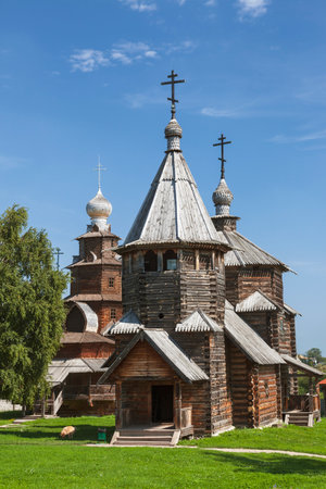Ancient wooden churches in the Museum of Wooden Architecture and Peasant life. Suzdal, Vladimir region, Russiaのeditorial素材