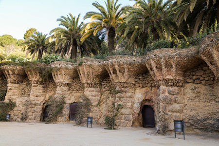 A walking alley in the park of Guell called "Bird's nests". Barcelona, Spainのeditorial素材
