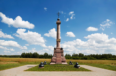 Monument to battery No. 1 and light No. 1 companies of the Life Guards Artillery Brigade on the Borodino field. Mozhaysky district, Moscow region, Russiaのeditorial素材
