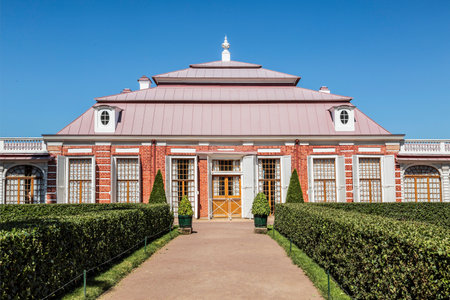 View of the monument architecture of the first quarter of the 18th century Monplaisir palace. Lower Park of the Peterhof Museum-Reserve. Russiaのeditorial素材