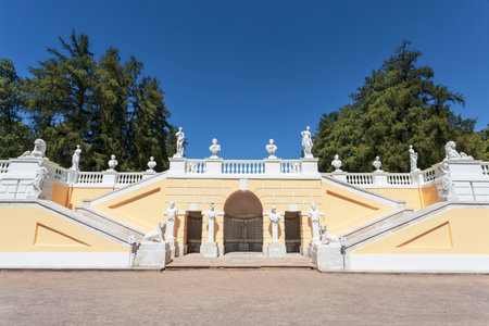 Upper terrace with retaining wall and stairs. Arkhangelskoye estate. Moscow region, Russiaのeditorial素材