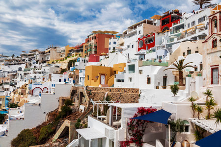 View of the city of Fira on the island of Santorini of cyclades archipelago in Greeceのeditorial素材