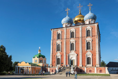 The architectural ensemble of the Ryazan Kremlin. Dormition and Christ-nativity Cathedrals. Ryazan...