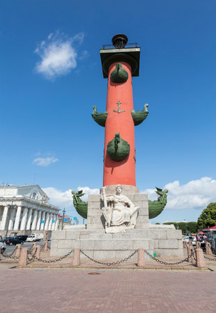 Rostral column on the Spit of Vasilievsky Island in the center of St. Petersburg, Russiaのeditorial素材