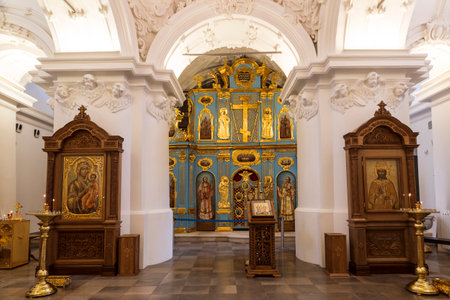 Interior of the Underground Church of Constantine and Elena of the New Jerusalem Monastery in the city of Istra, Moscow region. Russiaのeditorial素材