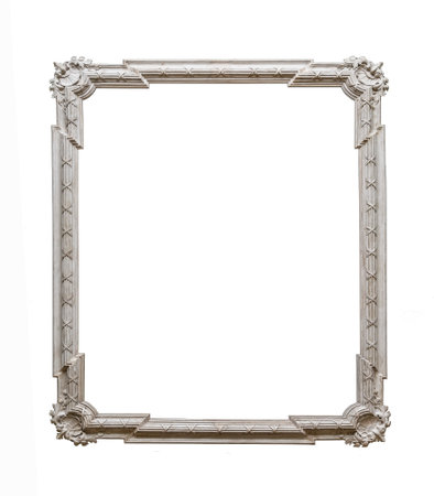 Vintage white wooden frame on white background isolatedの写真素材