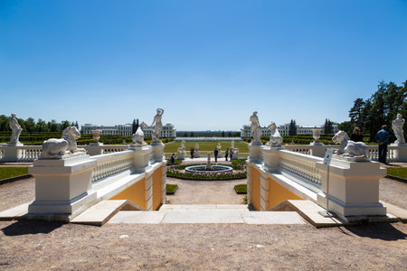 View of the park of the Arkhangelsk museum-reserve with terraces and sculptures. Moscow region, Russiaのeditorial素材