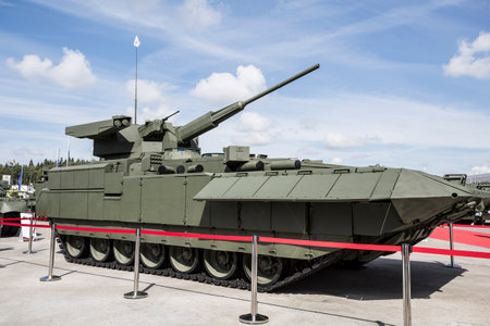BMPT-15 infantry fighting vehicle on the Armata tracked platform at the exhibition of the...