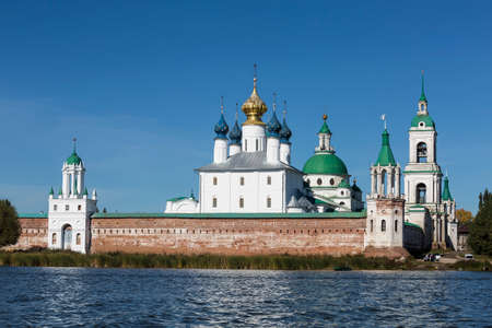 View of the male Orthodox Spaso-Yakovlevsky monastery from lake Nero. Rostov the Great. Russia