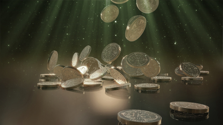 Bitcoin currency, crypto currency, falling on a pileの写真素材