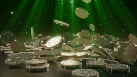 Bitcoin currency, crypto currency, falling on a pile