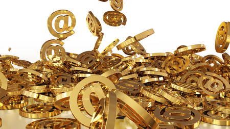 3d rendering of falling signs email. Variant in gold styleの写真素材