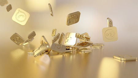 3d rendering of falling social networking icons.のeditorial素材