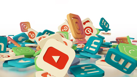 3d rendering of falling social networking icons. On a white backgroundのeditorial素材