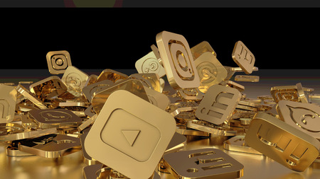 3d rendering of falling social networking icons. On a black backgroundのeditorial素材
