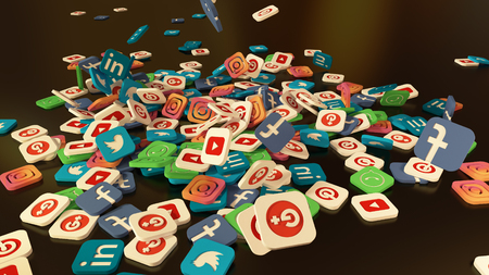 3d rendering of falling social networking icons.のeditorial素材