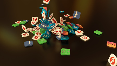 3d rendering of falling social networking icons.のeditorial素材