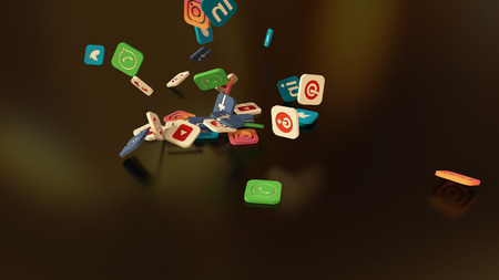 3d rendering of falling social networking icons.のeditorial素材