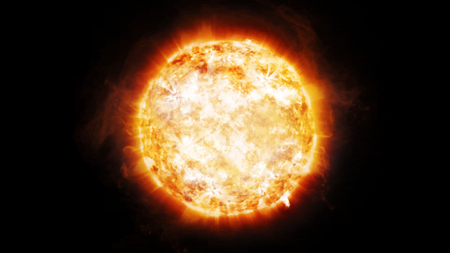 3D rendering coronary emissions and prominences on the Sun in Spaceの写真素材