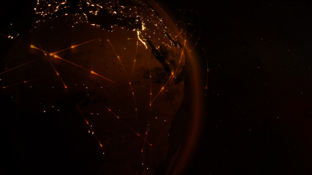 3d rendering abstract concept of global network. Internet and global communications, global business and transport communications of the Earthの写真素材