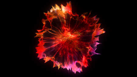 3d rendering of explosion, smoke, shock wave and divergent waves, isolated on black background. View of the camera from the topの写真素材