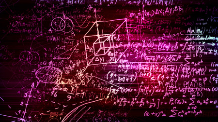 3D rendering abstract blocks of mathematical formulas that are in the virtual space. Camera inside the mathematical formulasの写真素材