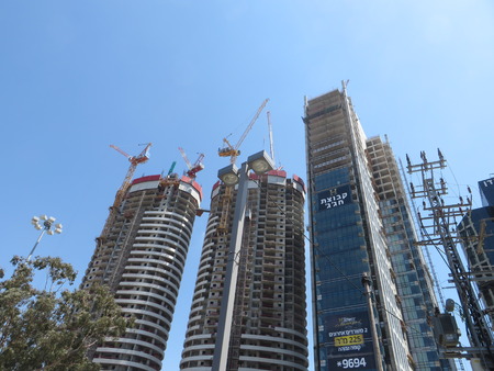 Modern skyscrapers in the center of Tel Aviv. The centers of economic and technological prosperity of the Israeli economy. Summer of 2018のeditorial素材