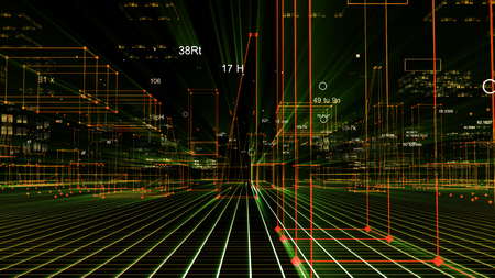 3D Rendering abstract technological digital city from data in cyberspace, information storage in the...